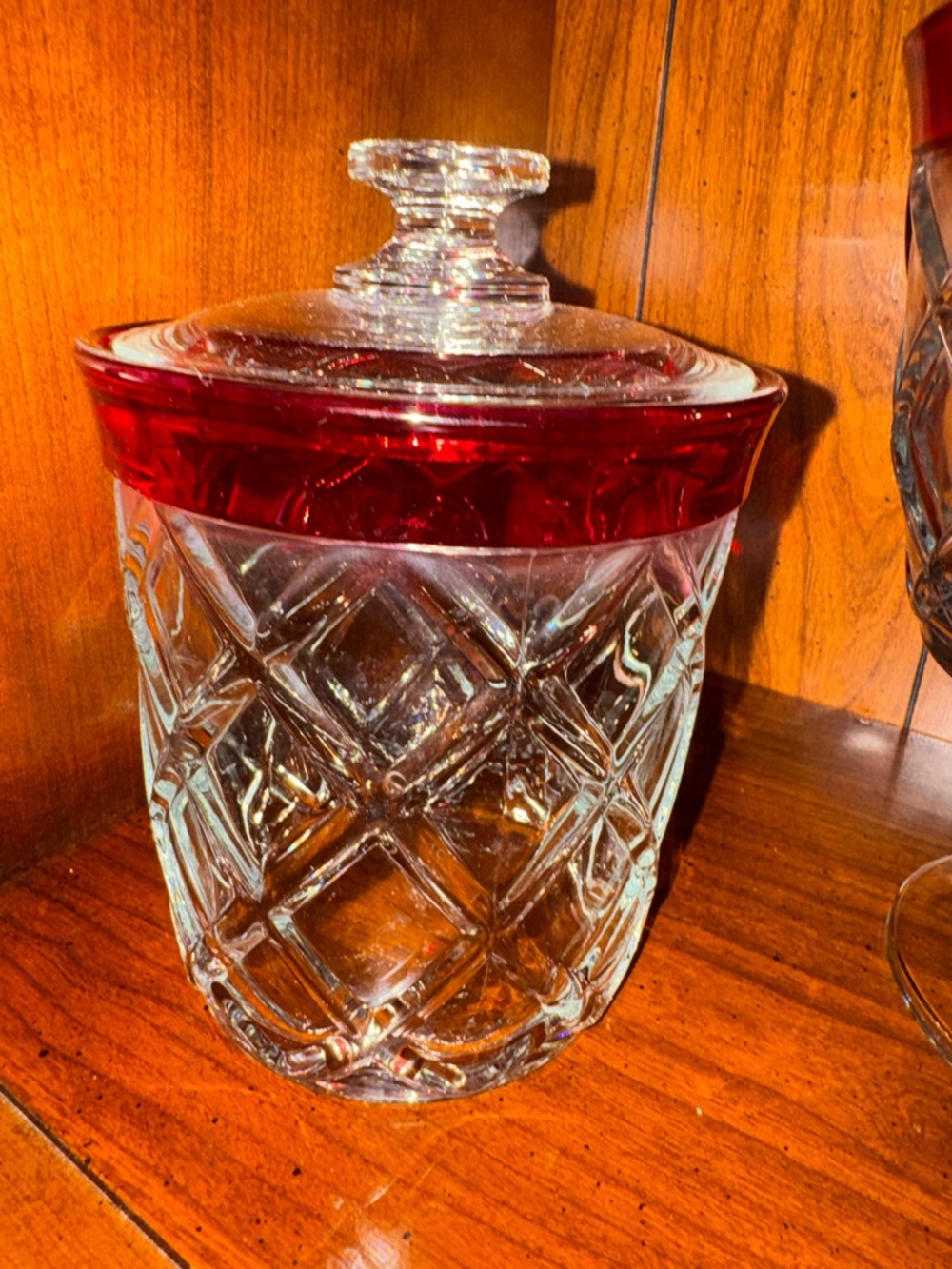 Vintage Indiana glass ruby biscuit barrel with lid